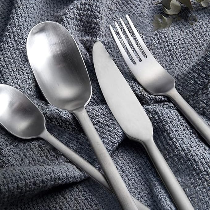 Matte Silverware Set for 12 Stainless Steel Flatware Set Light Luxury Vintage Style 48 Piece Cutlery Tableware Utensils Set Include Knives Forks and Spoons for Home Kitchen Restaurant Christmas