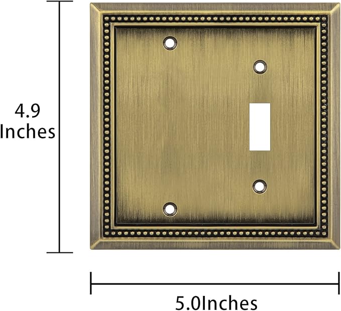 Henne Bery Sunken Pearls Heavy Duty Decorative Wall Plate Switch Plate Outlet Cover (Blank/Toggle, Antique Brass)