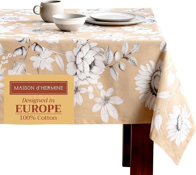 Maison d' Hermine Table Cloth Square Table 100% Cotton 54 x 54 Inches Fall Tablecloth Reusable Everyday Use for Thanksgiving Christmas Decorations Dining Farmhouse Party (Pretty Autumn)