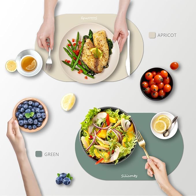 Silicone Placemats, Oval Placemats Set of 4. Heat-Resistant and Easy to Clean Siliconty Mats, Non-Slip Silicone Placemats for Table Protection. (2, Bright Yellow)