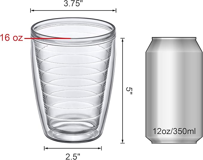 Amazing Abby Alaska 16-Ounce Insulated Tumblers (Set of 4), Double-Wall All-Clear Reusable BPA-Free Shatter-Proof Dishwasher-Safe Plastic Drinking Glasses