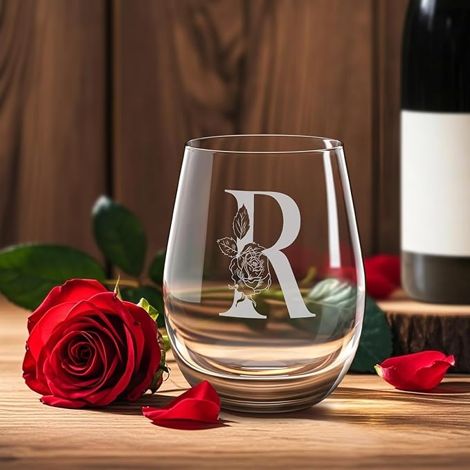 Valentines Day Gifts for Her, Gifts for Women Her Friend Mom Grandma Wife Sister Bridesmaid Nurse, Birthday Galentines Mothers Day Christmas, Personalized Initial Customized Wine Glasses 18OZ(R)