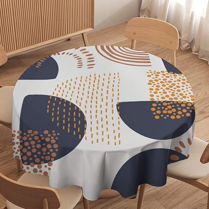 Abstract Modern Art Mid Century Round Tablecloth, Mid Century Rustic Boho Art Pattern Tablecloth for Home Party Dining Room Kitchen Decor 60Inch(152cm)