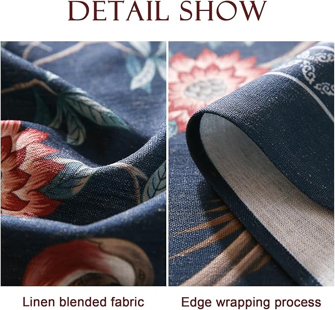 patdrea Designer Vintage Dark Blue Linen Rectangular Tablecloth,Navy French Floral and Birds Pattern Table Cloth,Decoration Table Cover for Kitchen,Dining,Tea Party,Home,Christmas,63"*94"