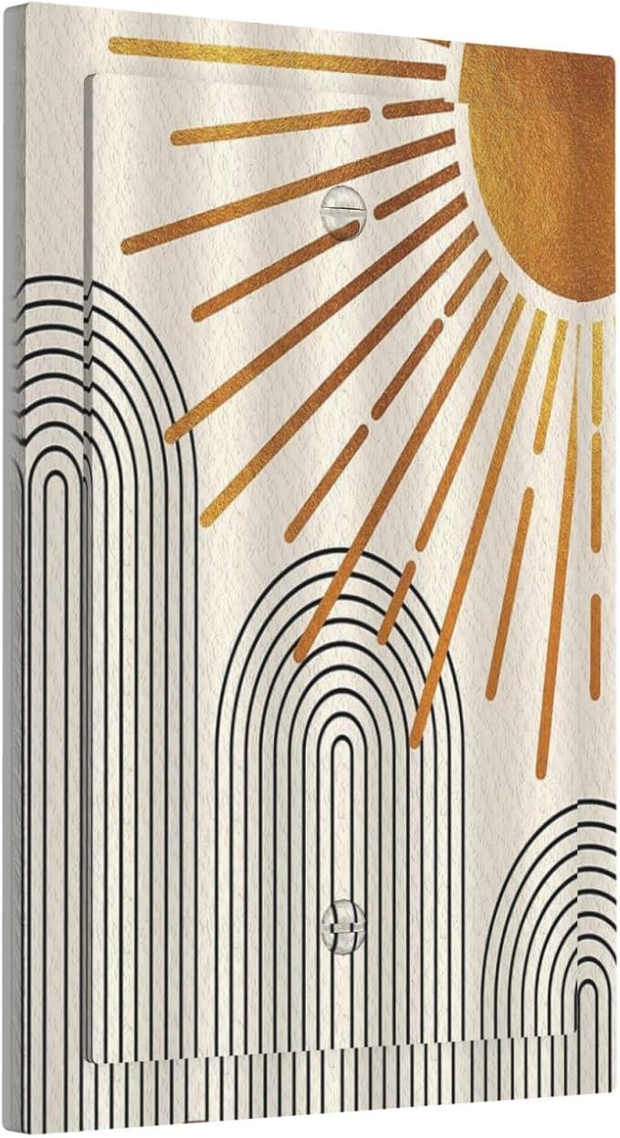 Light Switch Cover Mid Century Boho Sun Beige Minimalist Abstract Wall Plate Cover 1 Gang Blank No Device Decorative Outlet Covers Electrical Switchplate for Bathroom Bedroom Decor
