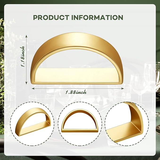 40 Pcs Stainless Steel Napkin Rings Metal Napkin Ring Holders Valentine's Day Modern Serviette Buckles Metallic Adornment for Spring Table Kitchen Dinner Party Wedding(Matte Gold Semicircle)