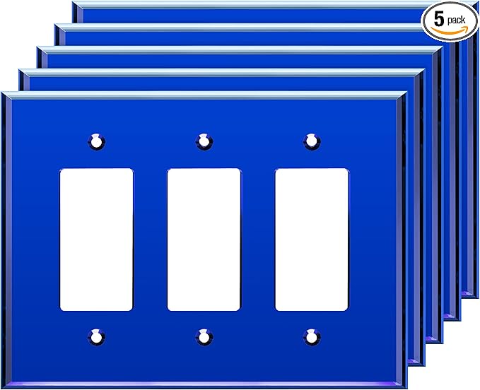 LIDER Reflective Acrylic Decorator Wall Plate, Mirrored Light Switch Plate, Plexiglass Outlet Cover, Acrylic Glass, Oversized 3-Gang 5.25" x 7.06", LWP-33O-ABL5P, Blue, 5 Pack