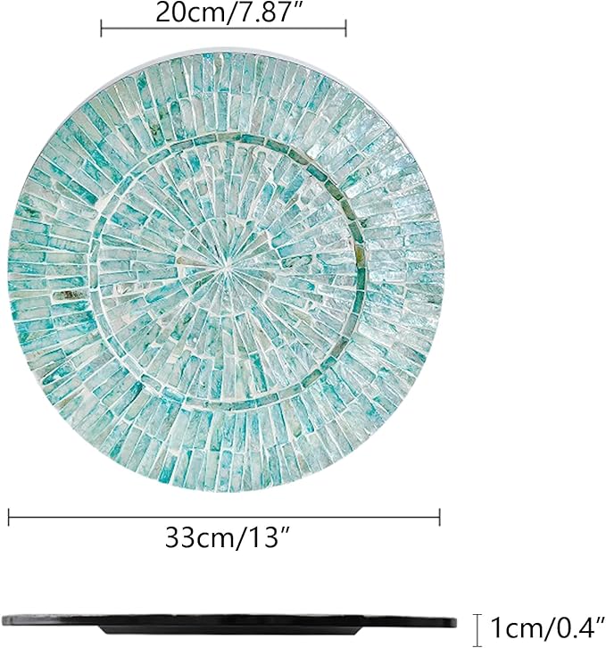 i-lan 2-Pack 13" Mother of Pearl Charger Plates – Hand-Inlaid Sea Shell & Wood in Teal Green – Elegant Gift for Housewarming, Wedding or Hostess | For Dining, Parties & Rustic-Modern Decor