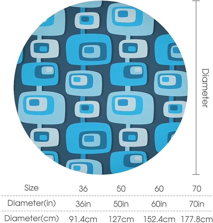 Mid Century Boho Round Tablecloth, Blue Mid Century Modern Art Abstract Geometric Pattern Retro Vintage Style Tablecloth for Home Party Dining Room Kitchen Decor 50Inch(127cm)