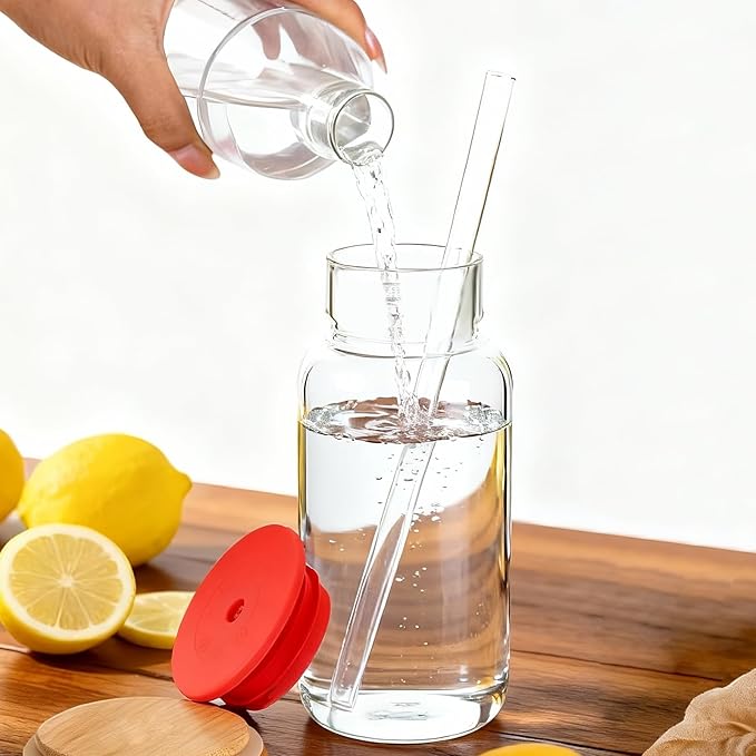 Glass Cup with Silicone Lid and Straw, 23 Oz Drinking Glasses Water Bottle Vintage Glassware for Iced Coffee, Juice, Cocktails, Whisky Tumbler for Gift 2 Pack