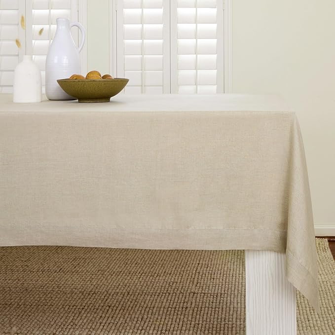 Solino Home Natural Linen Tablecloth 52 x 52 Inch - 100% Pure Linen Square Table Throw - Fete, Machine Washable Table Cloth for Spring, Easter