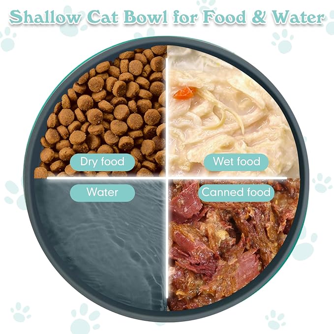 Silicone Cat Food Bowls Shallow Cat Dishes 5.9in Wide Pet Plates Set of 2 Small Flat Dog Saucer Bowl Cute Whisker Fatigue Kitten Feeding Dish for Dry & Wet Food (Round Dark Grey)