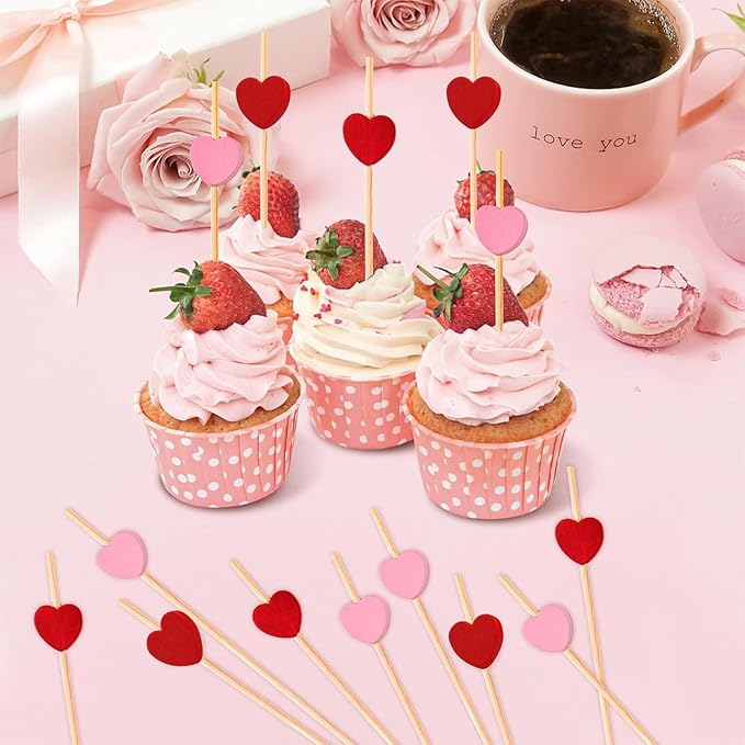 240 PCS Red Love Heart Shaped Cocktail Picks, 4.7Inch Bamboo Fancy Toothpicks for Appetizers, Cocktail Skewers Sticks Selected for Weddings, Valentines Day, Desserts, Charcuterie, Food, Drinks