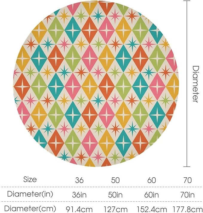 Abstract Geometric Round Tablecloth, Mid Century Retro Abstract Vintage Tablecloth for Home Party Dining Room Kitchen Decor 60Inch(152cm)