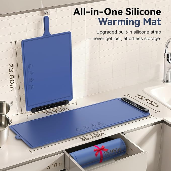 Warming Mat for Food Extra Large: 36"X16" Adjustable Silicone Food Warming Mat Heating Pad Food Warming Pad for Kitchen Counter Warming Trays for Buffets Party Hot Plates for Countertop Family Blue