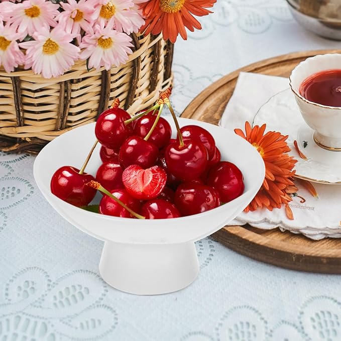 2Pcs Small White Pedestal Bowls Ceramic Footed Fruit Bowl 4.9 x 4.13Inch 2 Sizes