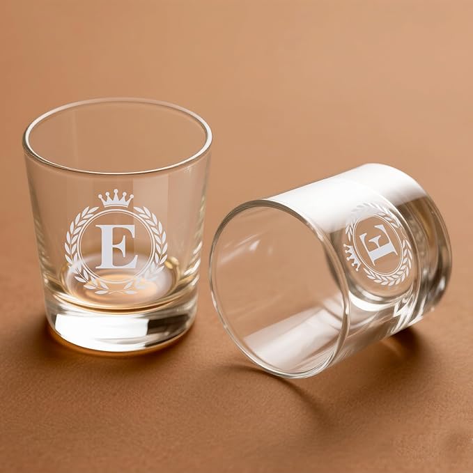 Whiskey Glasses - Rocks Old Fashioned Glass Gifts for Men, Monogrammed A-Z 10oz Personalized Whisky Glasses, Christmas Birthday Gifts for Men Him Dad Father Husband Brother Son (E)