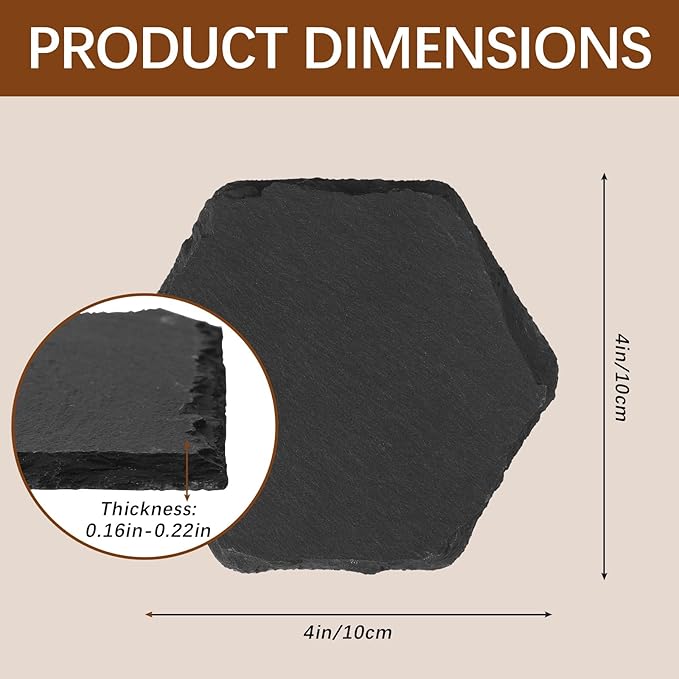 12PCS Slate Coasters Black Bulk Blank Laser Engraved Hand Painted Beverage Coasters, Non-Slip Bottom Mat, Home Office Kitchen Gift Wedding Bar Party