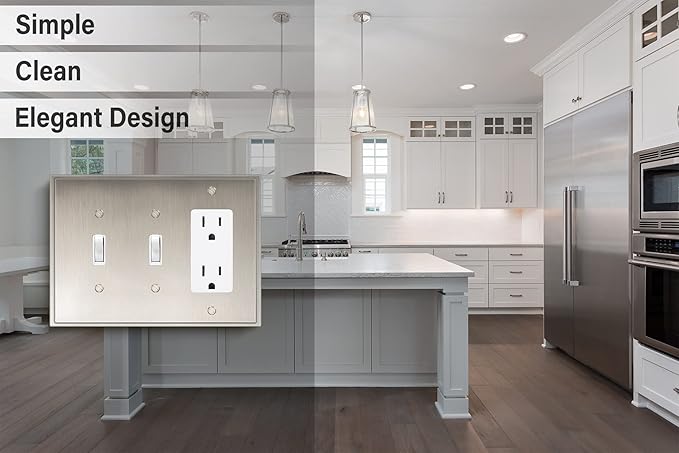 Henne Bery Soft Modern Decorative Wall Plate Switch Plate Outlet Cover (Double Toggle/Single Decorator, Satin Nickel)