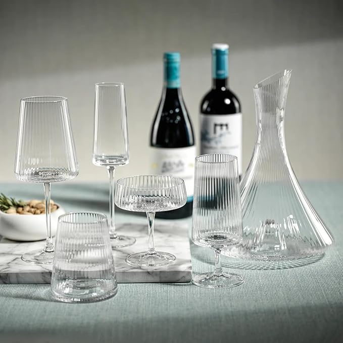 Zodax Bandol Fluted Textured Glasses or Stemware Sets of 2 or 4 (Martini S/4)