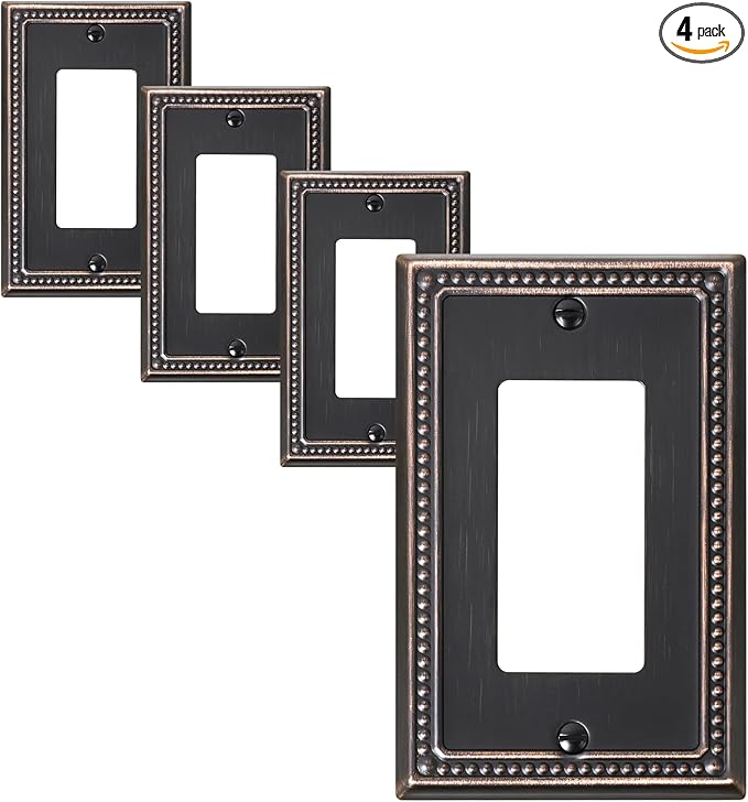 4-Pack Decorator Outlet Cover Plate, Decorative Switch Plates and Outlet Covers, Aged Bronze Metal Wall Plates for Electrical Outlets, Receptacle, GFCI Outlet, Dimmer Switch