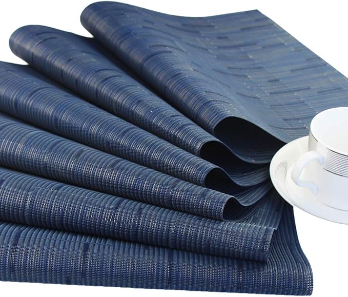 PIGCHCY Placemats Set of 12 Washable Durable Place Mats Vinyl Heat Resistant Non-Slip Table Mats Indoor Outdoor (Midnight Blue)