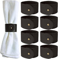 Luxury Leather Napkin Rings Set of 8, Black, Morgan Faux Style, Modern Cuff Design for Wedding Party Decorations, Kitchen, Holiday Table,Rust Proof,Hotel, Home, Table Accessories, Dining