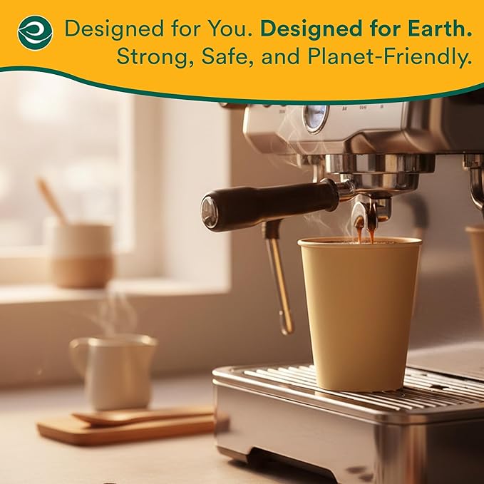 ECO SOUL 100 Pack 8 oz Disposable Coffee Cups Eco-Friendly, Biodegradable, Compostable, Leak-free & Sturdy To Go Hot Drink Travel Bagasse Cup for Tea, Chocolate, Party, Picnic & Cafe, Office & Home