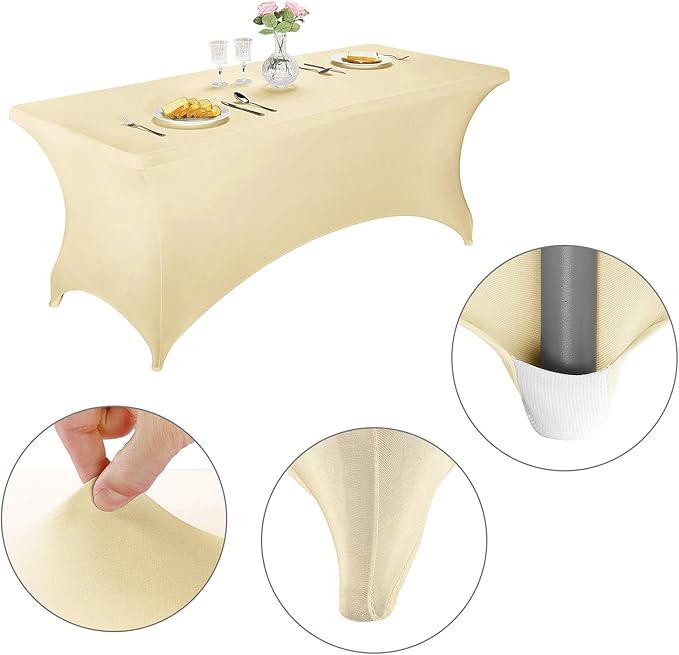 LZY Spandex Table Covers 6 Feet, Stretch/Fitted Table Covers for 6 Feet Folding Table, Rectangular Spandex Table Cloths for Wedding Party or Event (6FT-2PCS, Champn)