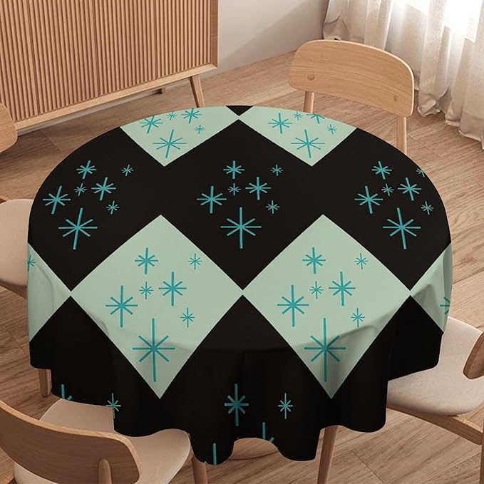 Retro Bohemian Mid Century Round Tablecloth, Abstract Modern Geometric Mid Century Tablecloth for Home Party Dining Room Kitchen Decor 50Inch(127cm)