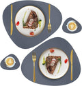 Faux Leather Placemats and Coasters Set, Round Leather for Dinner Table Mats Heat Resistant Non-Slip Washable Insulation Coffee Mats Kitchen Place Mats Nordic Style (Navy Gray, 2 Placemats+2 Coasters)