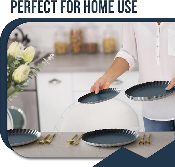 Trendables Scalloped Paper Plates 8.5 Inch & 10.5 Inch 40 Pcs Dinner Plate Set Fancy Disposable Plates for Party for 20 Guests 20 X 8 & 20 X 10 Large & Small Paper Plate Set for Parties Black Aqua