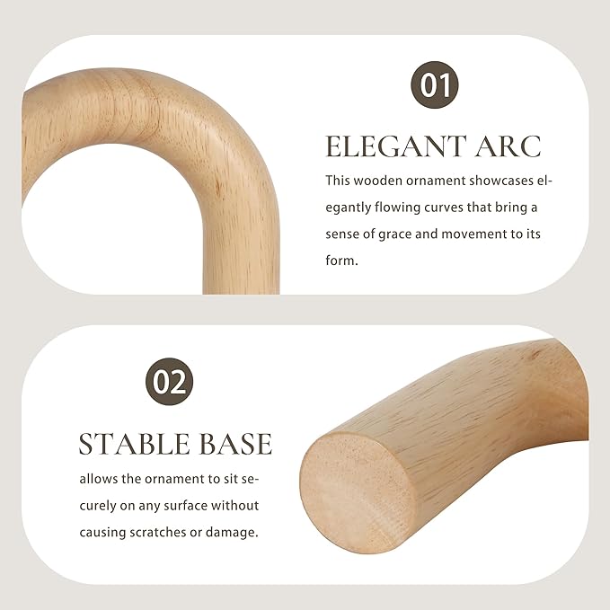 3 Pieces Wood Arch Decor, Wooden Coffee Table Accents, Neutral Home Aesthetic Bookshelf Decoration, Desk Objects, Natural Modern Boho Decor for Living Room Entryway