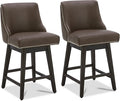 CHITA Counter Height Swivel Bar Stools Set of 2, FSC Certified Upholstered Counter Stools, Modern Swivel Barstools with Wood Legs for Kitchen Island, 26" Seat Height, Faux Leather in Chocolate