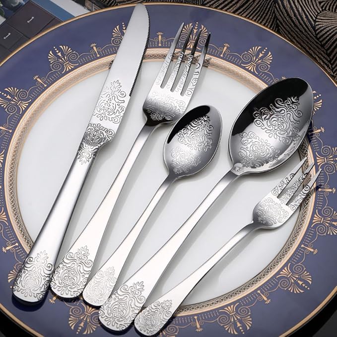 IKXO Silverware Set 30 Piece Silver Flatware Set for 6,Stainless Steel Flatware Cutlery Set For Home Hotel, Kitchen Utensils Set Include Fork Knife Spoon,Mirror Polished,Dishwasher Safe