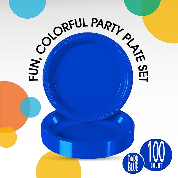 Dark Blue Plastic Plates For Party 10" Dark Blue Disposable Plates Heavy Duty 100 Pcs Plastic Dinnerware Sets Heavy Duty 350 GSM Disposable Dinnerware Set