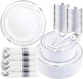 350Piece Silver Plastic Dinnerware Set for 50 Guests - Silver Plastic Plates with Cutlery Include:50Dinner Plates-50Dessert Plates-50Pre Rolled Napkins with Silverware Valentine's Day