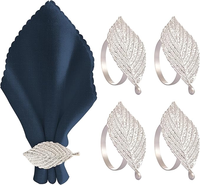 Decozen Set of 16 Gold Napkin Rings in Leaf Design, Festive, Table Decor Setting for Holiday, Wedding, Birthday, Kitchen, Home Decor, Housewarming Gift - Mothers Day Decorations