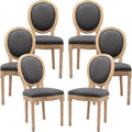 Vintage French Dining Chairs Set of 6, Round Back Accent Chairs with Linen Seat and Solid Wood Frame, Farmhouse Sillas de Comedor Upholstered for Dining Room & Kitchen, Gray