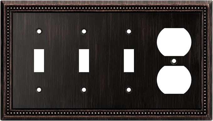 Henne Bery Sunken Pearls Heavy Duty Decorative Wall Plate Switch Plate Outlet Cover (Triple Toggle/Single Duplex, Aged Bronze)