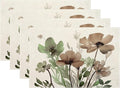 Spring Floral Placemats 12x18 Inches Set of 4,Watercolor Brown Green Flower Decorative Rectangle Summer Decor Floral Decoration Table Mats for Party, Home Kitchen,Dining Table Decoration