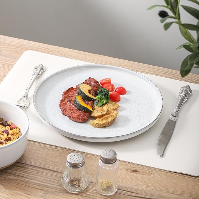 Ceramic Dinner Plates Set of 6,Stoneware 10 Inch,Microwave,Dishwasher and Oven Safe,Porcelain Dessert Plates for Pasta,Salad and Steak,Christmas Gift,Dish for Kitchen,Scratch Resistant,White