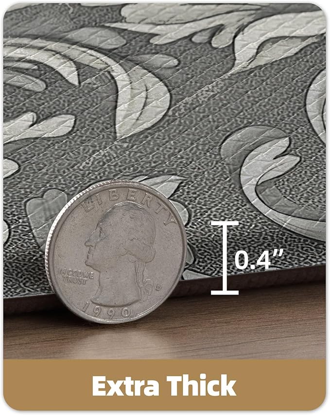 Color&Geometry Floral Kitchen Mat 24"x59", Anti Fatigue Mats for Kitchen Floor, Kitchen Rugs Non Slip, Waterproof & Oil Proof Kitchen Runner for Standing Desk Office, Sink - Grey