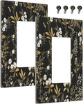 Outlet Covers Black/Gold Boho Botanical Floral Rustic Flowers 1 Gang Wall Plate Single Rocker Light Switch Cover Decorative GFCI Receptacle Electrical Switchplate for Bathroom Kitchen（2 Pack）