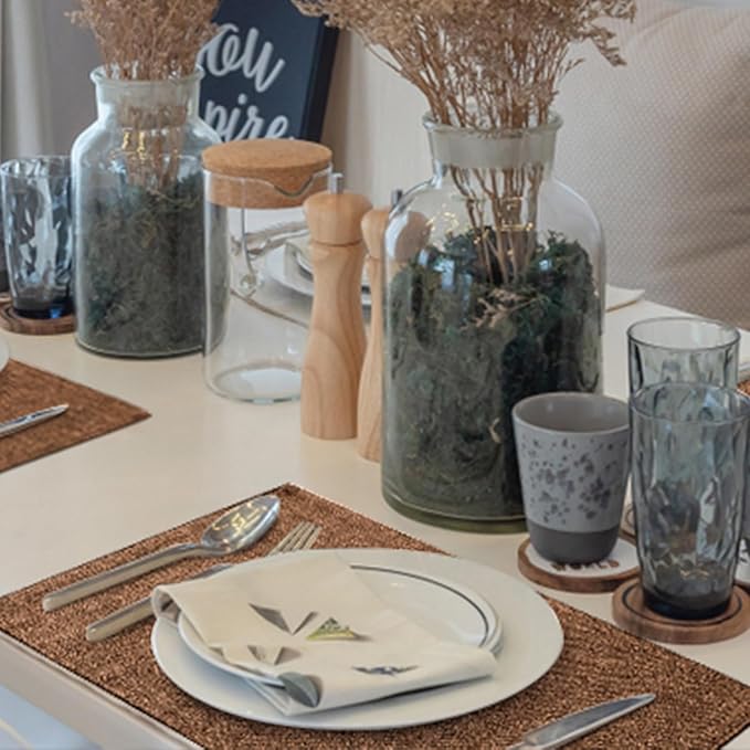 homing Cotton Linen Placemats Set of 4, Cloth Washable Farmhouse Dining Table Mats for Indoors & Outdoors, Easy to Clean, Brown, 13 x 19 Inch