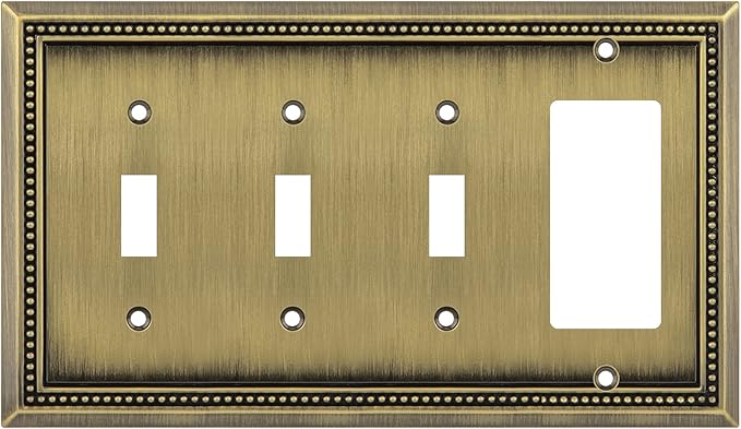 Henne Bery Sunken Pearls Heavy Duty Decorative Wall Plate Switch Plate Outlet Cover (Triple Toggle/Single Decorator, Antique Brass)