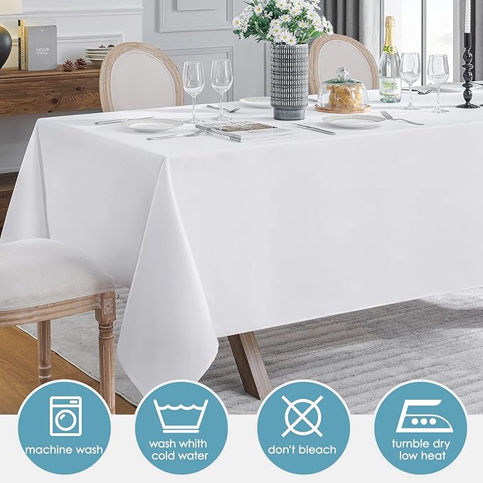 VidaFete Tablecloth 60 * 120inch 10 Pack Rectangle Table Cloth Polyester, Stain Wrinkle Resistant Dining Table Cover for Kitchen Dinning Party Wedding Rectangular Tabletop Buffet Decoration(White)