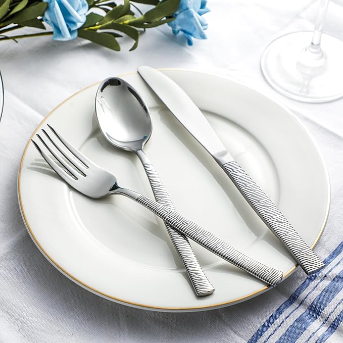 Silverware Set of 24 Stainless Steel Flatware Set with Steak Knives for 4,Tableware Cutlery Set for Home Kitchen Hotel Restaurant