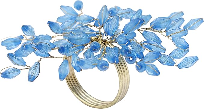 Napkin Rings Set of 12 for Dining Table Decoration Parties Everyday Metal Napkin Holder Leaf Turquoise (Pack of 12)