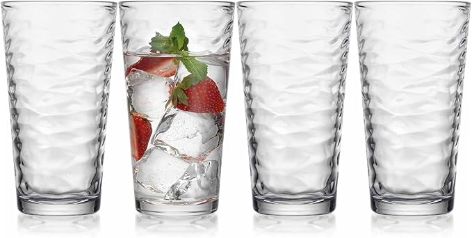 Glaver's Drinking Glasses Set of 4 Highball Glass Cups, 17 Oz. Basic Cooler Glassware, ideal for Water, Juice, Cocktails, Iced Tea and more. Dishwasher Safe.